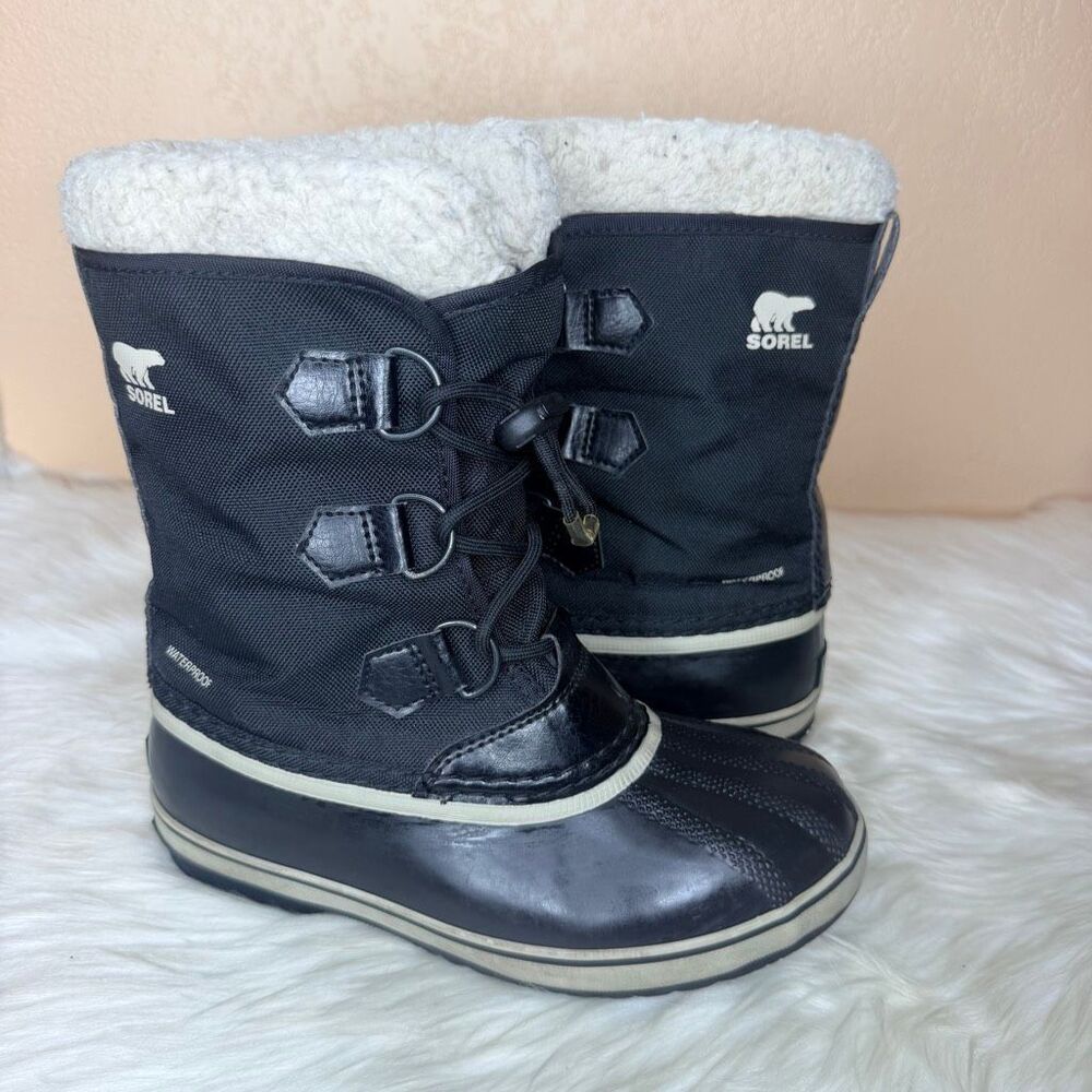 SOREL Youth Kids Yoot Pac Black Waterproof Snow Boots Size 3